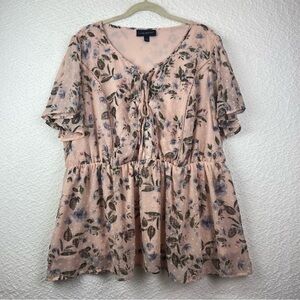 Lane Bryant Pink Floral Babydoll Top. Size 18.
